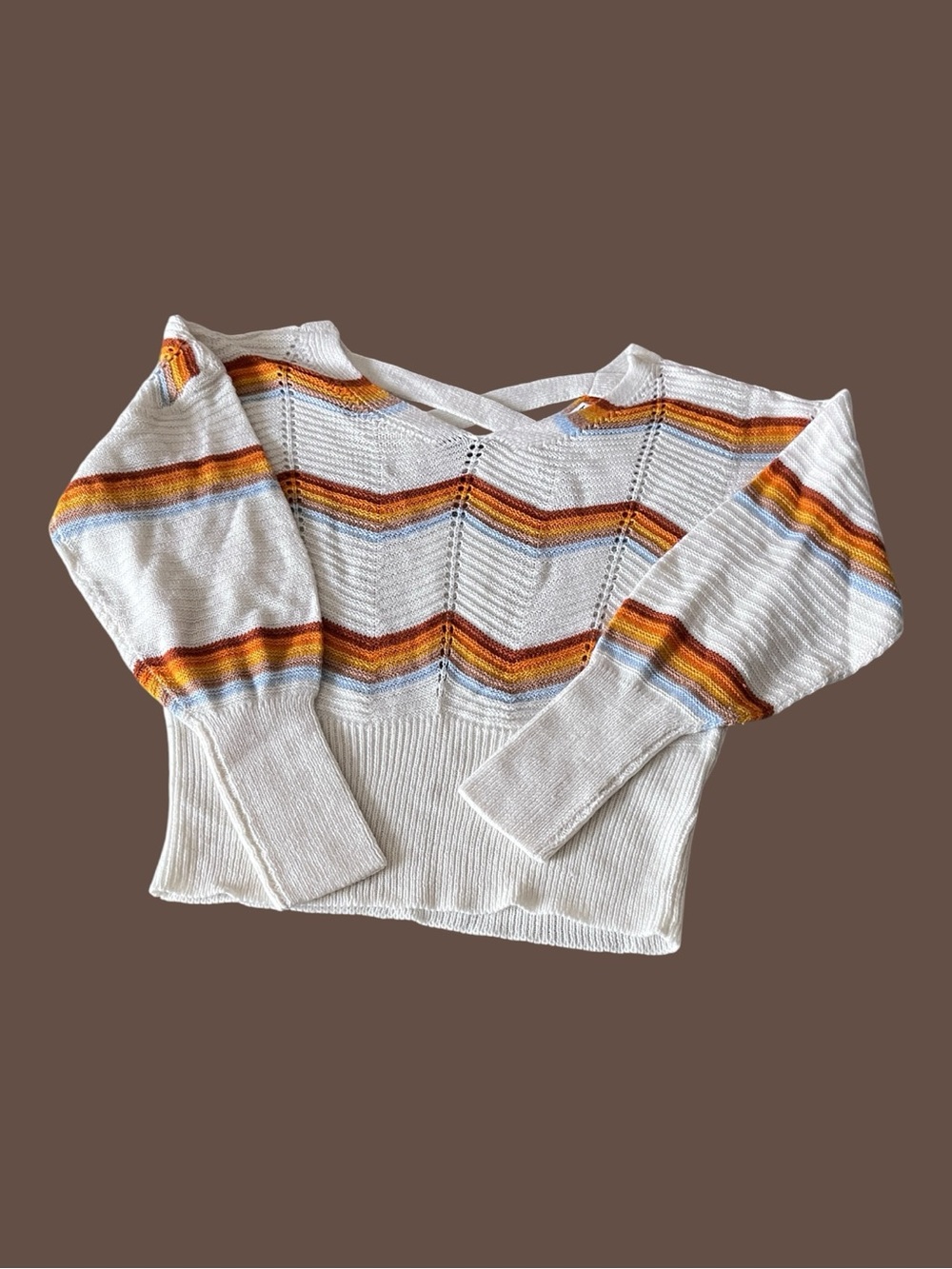 FCT With Love Rainbow Stripe Knit Sweater | Size Small | Crisscross Back | Boho